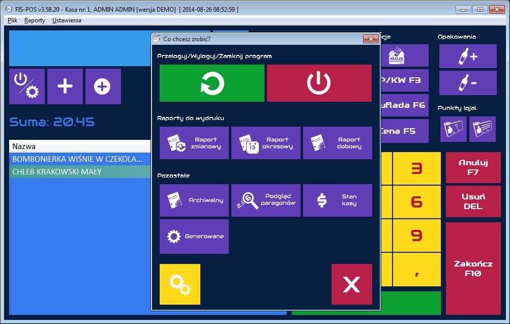 FIS-POS szybkie menu